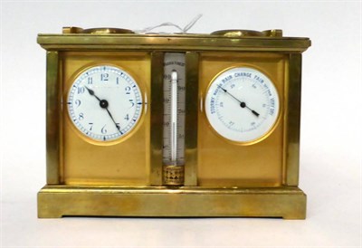 Lot 177 - * A brass compendium desk timepiece, circa 1910, carrying handle, combined...