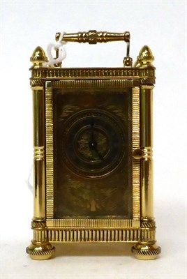 Lot 190 - * A brass miniature carriage timepiece, 20th century, carrying handle, brass dial with Roman...