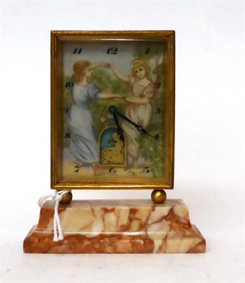 Lot 191 - * A marble and gilt metal automata desk timepiece, aperture depicting a winged cherub automata,...