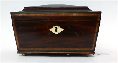 Lot 200 - * A 19th century mahogany and satinwood banded tea caddy; together with a quantity of marbles;...