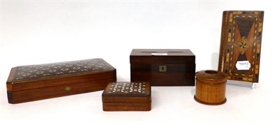 Lot 201 - * A 19th century cylindrical box and cover, 19th century rosewood box, small parquetry...