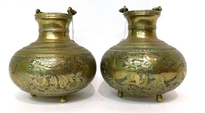 Lot 210 - * A pair of Chinese brass vases with carrying handles