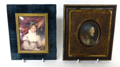 Lot 213 - * HH Harding: a portrait miniature of a lady holding a fan, 11.5cm by 8.5cm; and another of a...