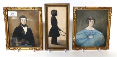 Lot 215 - * A portrait silhouette of a boy holding a whip, 17cm by 7.5cm; and a pair of portrait...