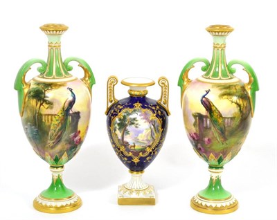 Lot 227 - A matched pair of Royal Worcester and Hadleigh's Worcester urn shaped vases, early 20th...