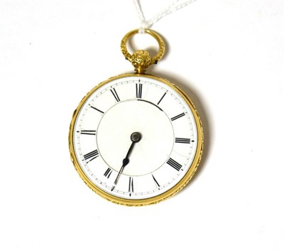 Lot 233 - An 18ct gold open faced pocket watch, signed Thos Yates, Preston, 1849, fusee lever movement signed