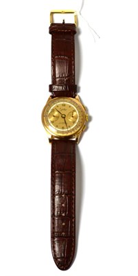 Lot 245 - A chronograph wristwatch, signed Jolus, circa 1950, gilt coloured dial with square and Arabic...