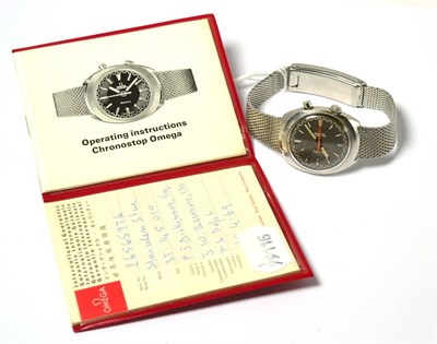 Lot 255 - A stainless steel wristwatch, signed Omega, model: Chronostop, Geneve, circa 1969, lever...