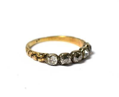 Lot 285 - A Georgian diamond five stone ring, the old mine cut diamonds in white collet settings on a...