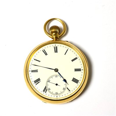 Lot 291 - An 18ct gold open faced pocket watch, signed E Parr, Cavendish Street, London, 1898, lever movement