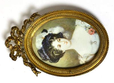 Lot 316 - A 19th century miniature portrait of a lady in a plumed hat, in gilt metal frame