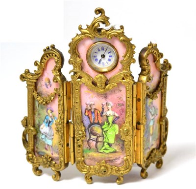 Lot 320 - A French enamel boudoir timepiece, circa 1900, mechanical movement, enamel dial with Roman...