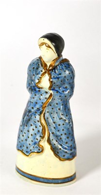 Lot 321 - A Pratt type pottery figure of Winter, circa 1800, as a lady wearing a black cap and blue...