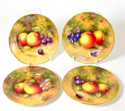 Lot 338 - Four Royal Worcester tea plates, painted by Ayrton and Townsend with fruit, 16cm diameter