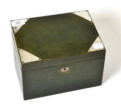 Lot 341 - A silver mounted and green leather stationary box