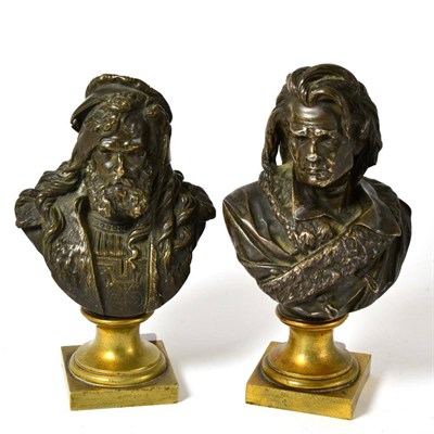 Lot 365 - A pair of bronze busts, signed A Carrier