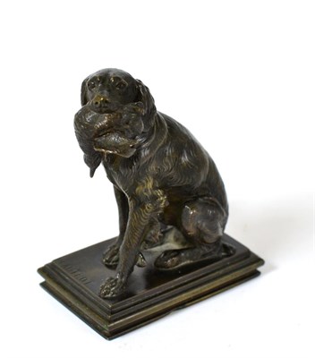 Lot 368 - Ferdinand Pautrot (1832-1874), a 19th century bronze model of a gun dog and game, signed F....