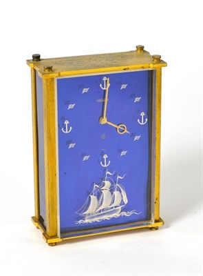 Lot 372 - A small musical alarm mantel timepiece, signed Jaeger, 20th century, case top with a...