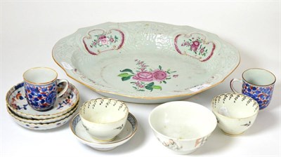 Lot 401 - ^ An 18th century Chinese famille rose oval basin; a similar bowl; a pair of coffee cups and...