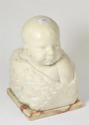 Lot 403 - A carved white marble study of a young child, 30cm high