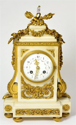 Lot 409 - A marble and ormolu mounted striking mantel clock, circa 1890, floral and scroll mounts, enamel...