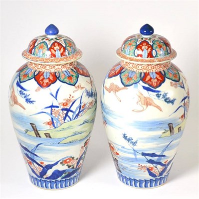 Lot 418 - Pair of Japanese Imari vases and covers, circa 1890, 34cm high