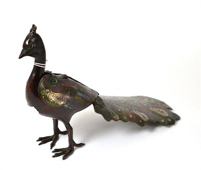 Lot 432 - A 19th century cloisonne peacock