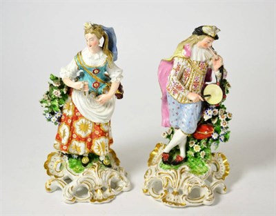 Lot 451 - A pair of 18th century Derby porcelain figures of musicians, 21cm high