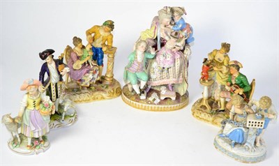 Lot 452 - ^ A 19th century Meissen porcelain figure group as a mother and children playing cards, 25cm; a...