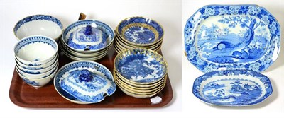 Lot 455 - Thirteen blue and white saucer dishes, decorated with Chinese landscapes, five Chinese 18th century