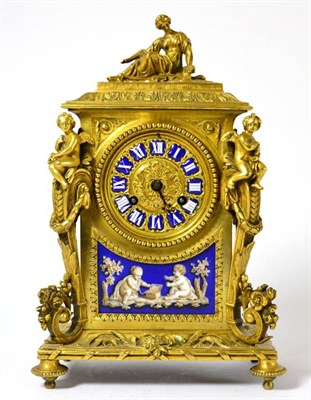 Lot 467 - An ormolu and porcelain mounted striking mantel clock, circa 1890, acanthus leaf and scroll...