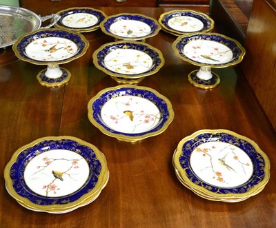 Lot 471 - A Wedgwood fifteen piece dessert service decorated with birds in branches