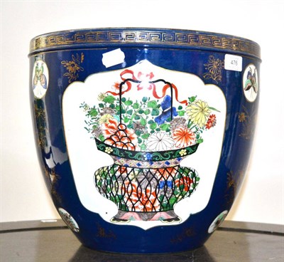 Lot 476 - A Samson of Paris blue ground jardiniere in the Chinese style, 37cm diameter