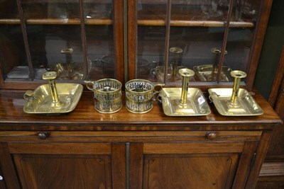 Lot 504 - A pair of 19th Centrury brass chambersticks and two candlesticks