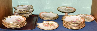 Lot 517 - Royal Worcester fruit dessert service comprising three small comports, a cake stand, and twenty...