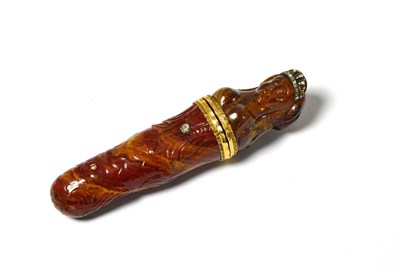 Lot 537 - A gold mounted carved jasper etui, probably 18th century Dresden