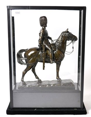 Lot 590 - A resin bronzed effect figure of a Royal Scots Greys trooper on horseback made by Barton Miniatures