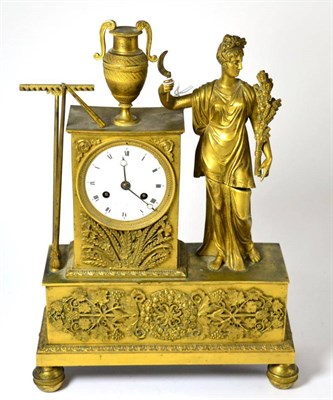 Lot 608 - A gilt metal striking mantel clock, S Maurice Cabany, a Paris, circa 1830, case depicting a harvest