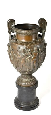 Lot 611 - A 19th century bronze urn cast with classical figures, 53cm high