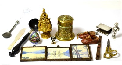 Lot 653 - A Victorian brass vesta box/calendar, the lid stamped Royal Letters Patent Vesta Box, height 6.5cm