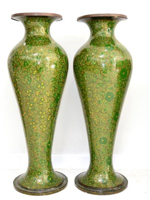 Lot 661 - * A pair of large papier mâché green floral vases, with copper liners, 101cm high