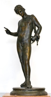 Lot 663 - After the Antique: a bronze figure of Narcissus standing on a circular base, 63cm high