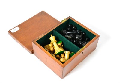 Lot 681 - A Jaques & Sons, London, Staunton pattern boxwood and ebony chess set (weighted) in a mahogany...