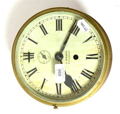 Lot 695 - A ships type bulkhead wall timepiece, J Brown, Prescot, circa 1900, 8-inch painted dial,...