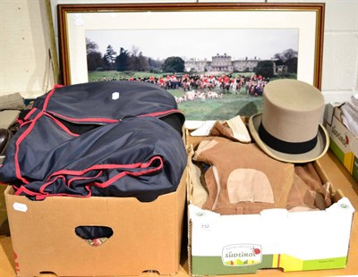 Lot 732 - ^ Two hunting coats, photographs of Middleton Hunt, breeches, a pair of leather boots etc...