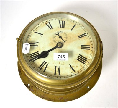 Lot 745 - A ships type bulkhead wall timepiece, circa 1900, 8-inch painted dial, subsidiary seconds,...