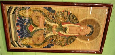 Lot 757 - A 19th century large watercolour on paper of a Buddha, 161cm by 77cm