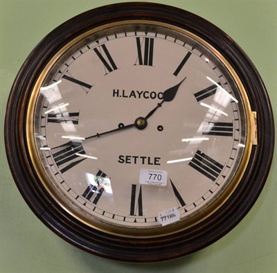 Lot 770 - A striking wall clock, H.Laycock settle, back box with a bottom door, 12-1/2-inch painted dial with