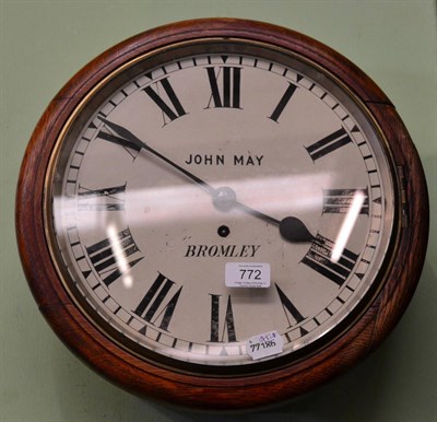 Lot 772 - An oak wall timepiece, John May, Bromley, circa 1900, side and bottom doors, 12-inch painted...