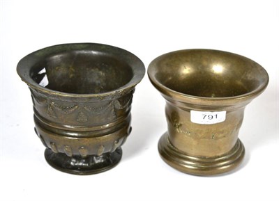 Lot 791 - An Italian bronze mortar, 17th century, in the manner of the Alberghetti family, the foliate...